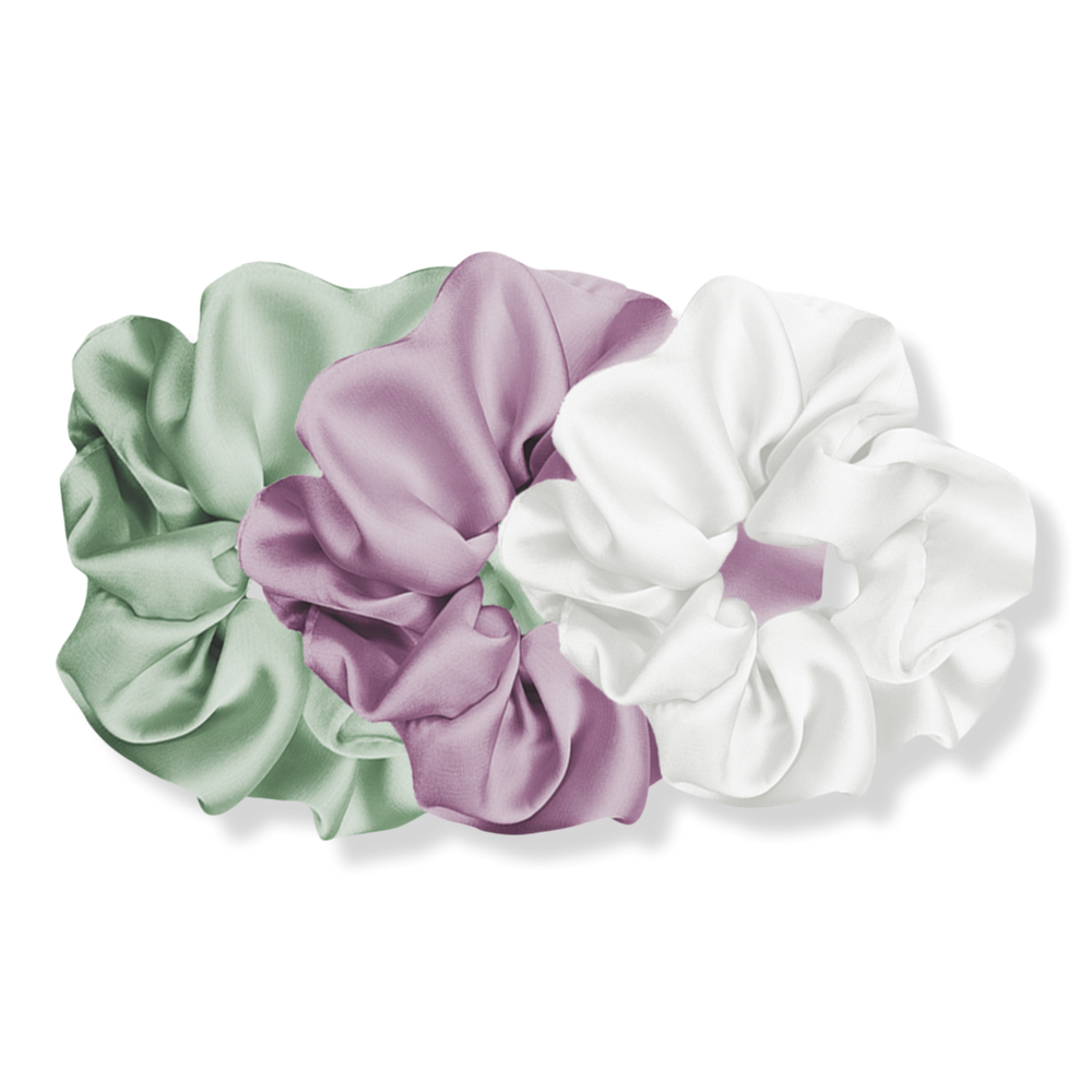 Pink Pewter Luxe Plush Scrunchies - Silver Mist