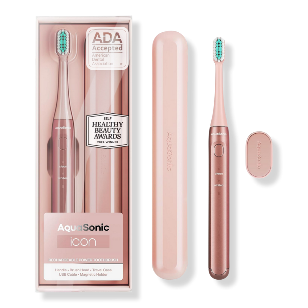 AquaSonic Icon Rechargeable Electric Toothbrush with Magnetic Holder & Travel Case - Pink