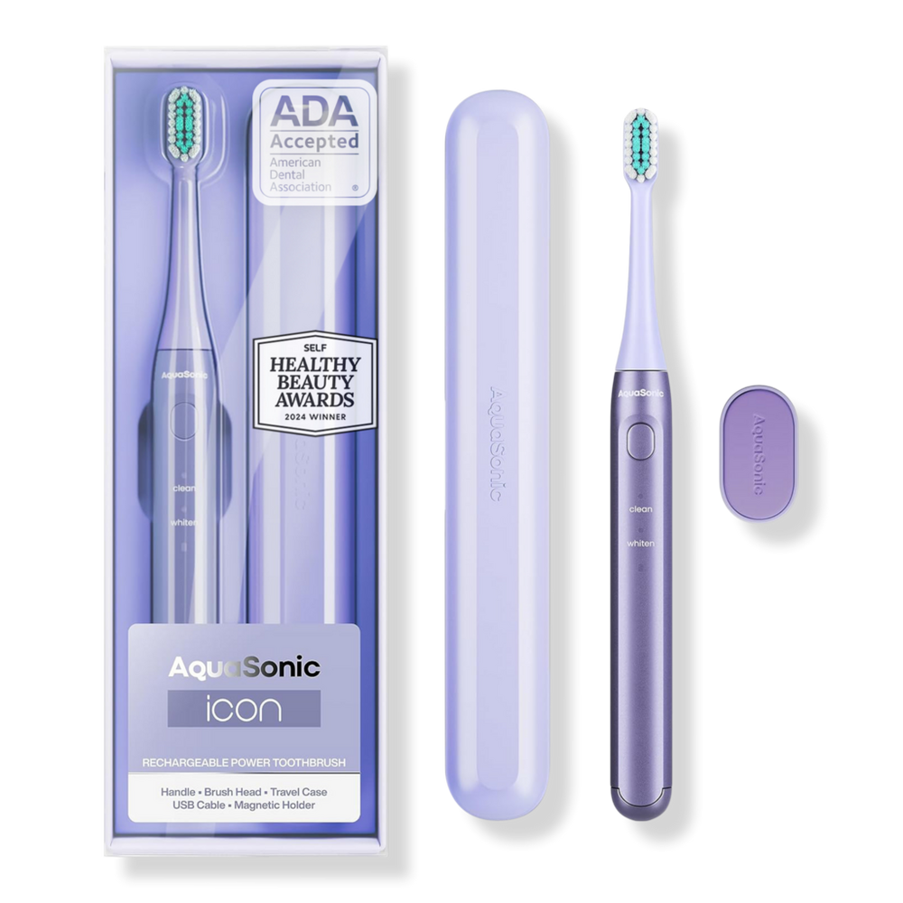 AquaSonic Icon Rechargeable Electric Toothbrush with Magnetic Holder & Travel Case - Purple