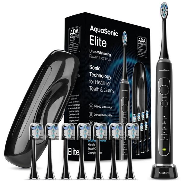 AquaSonic Elite Rechargeable Electric Toothbrush with 8 Brush Heads & Travel Case #1