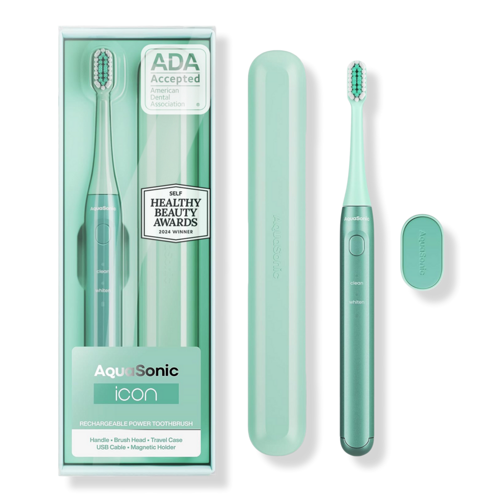 AquaSonic Icon Rechargeable Electric Toothbrush with Magnetic Holder & Travel Case - Green