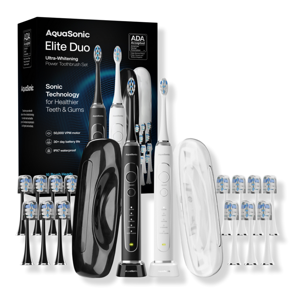 AquaSonic Elite Duo Rechargeable Electric Toothbrush Set - Black