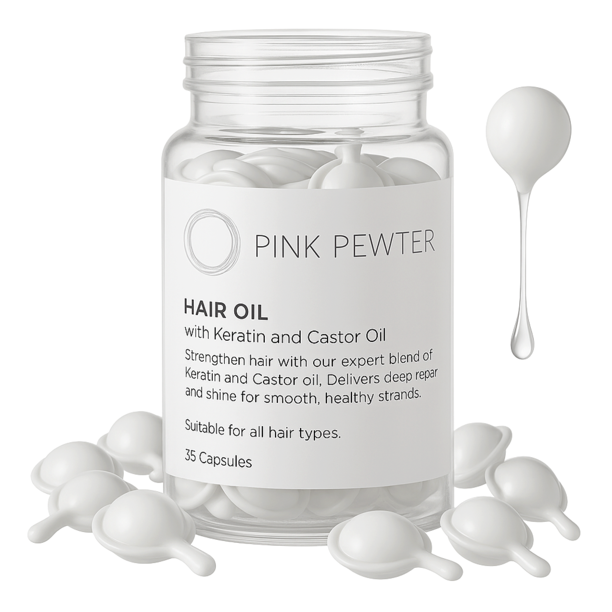 Hair Oil Capsules: Strengthening with Olive, Jojoba, Sunflower, Castor, Rosemary + Keratin