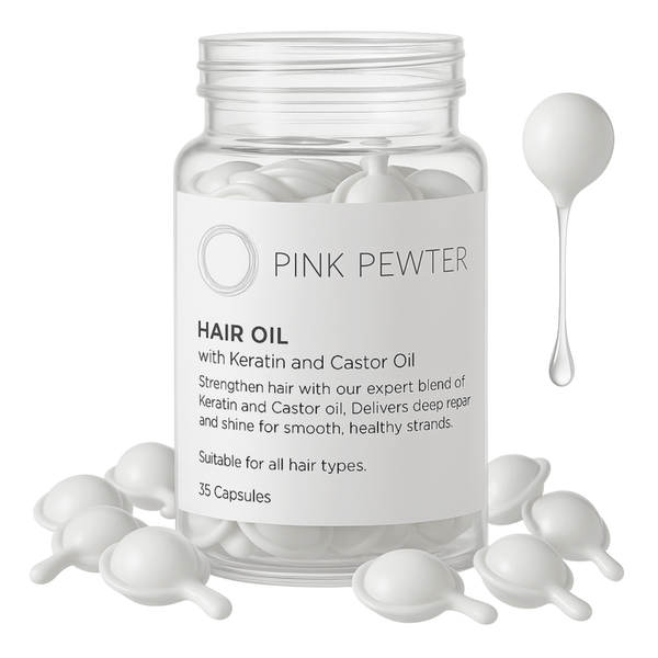 Pink Pewter Hair Oil Capsules: Strengthening with Olive, Jojoba, Sunflower, Castor, Rosemary + Keratin #1