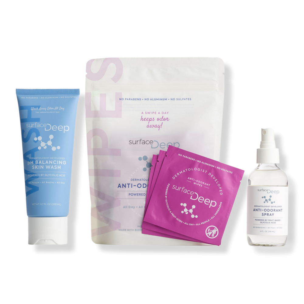 Surface Deep Deodorant Wipes, Spray and pH Balancing Skin Wash Kit