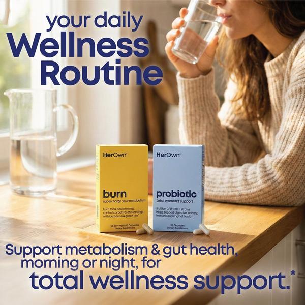 Her Own Burn + Probiotic Capsules: Metabolism & Digestive Support Bundle #4