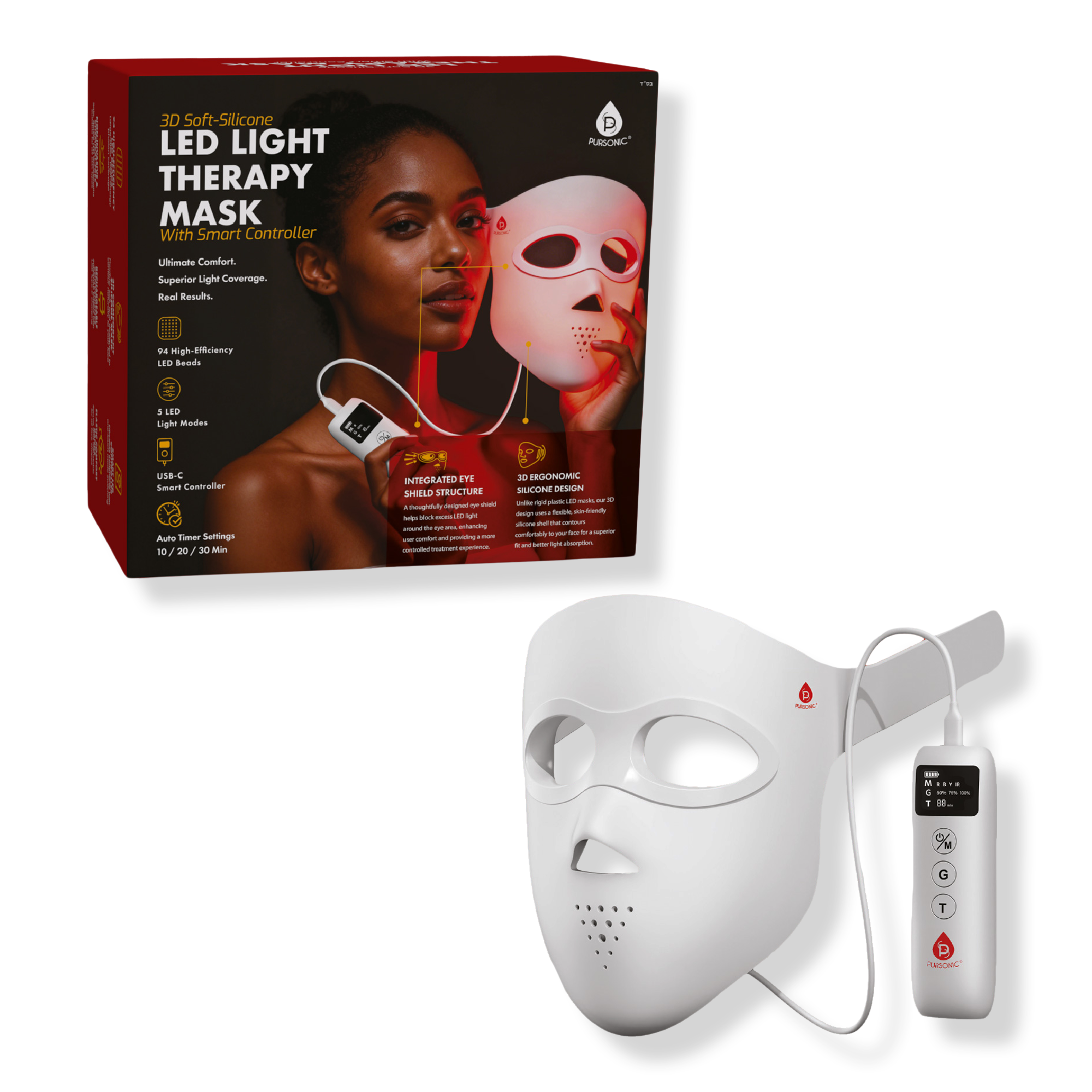 PURSONIC 3D Soft-Silicone LED Light Therapy Mask with Smart Controller #1