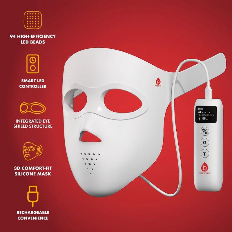 PURSONIC - 3D Soft-Silicone LED Light Therapy Mask with Smart