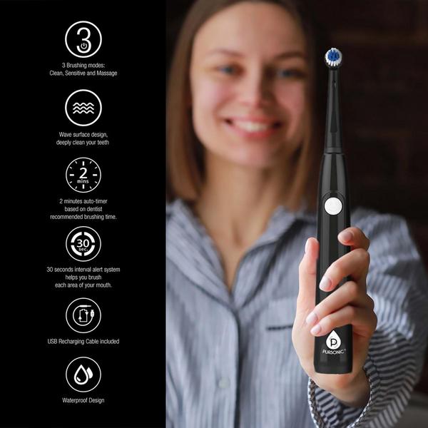 PURSONIC Him’s and Her’s USB Rechargeable Rotary Toothbrush Bundle #2