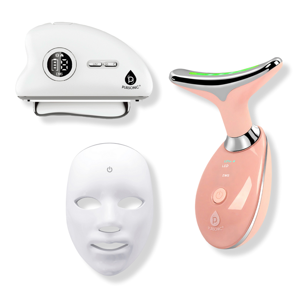 PURSONIC Ultimate 7-in-1 LED Light Therapy Skincare Bundle
