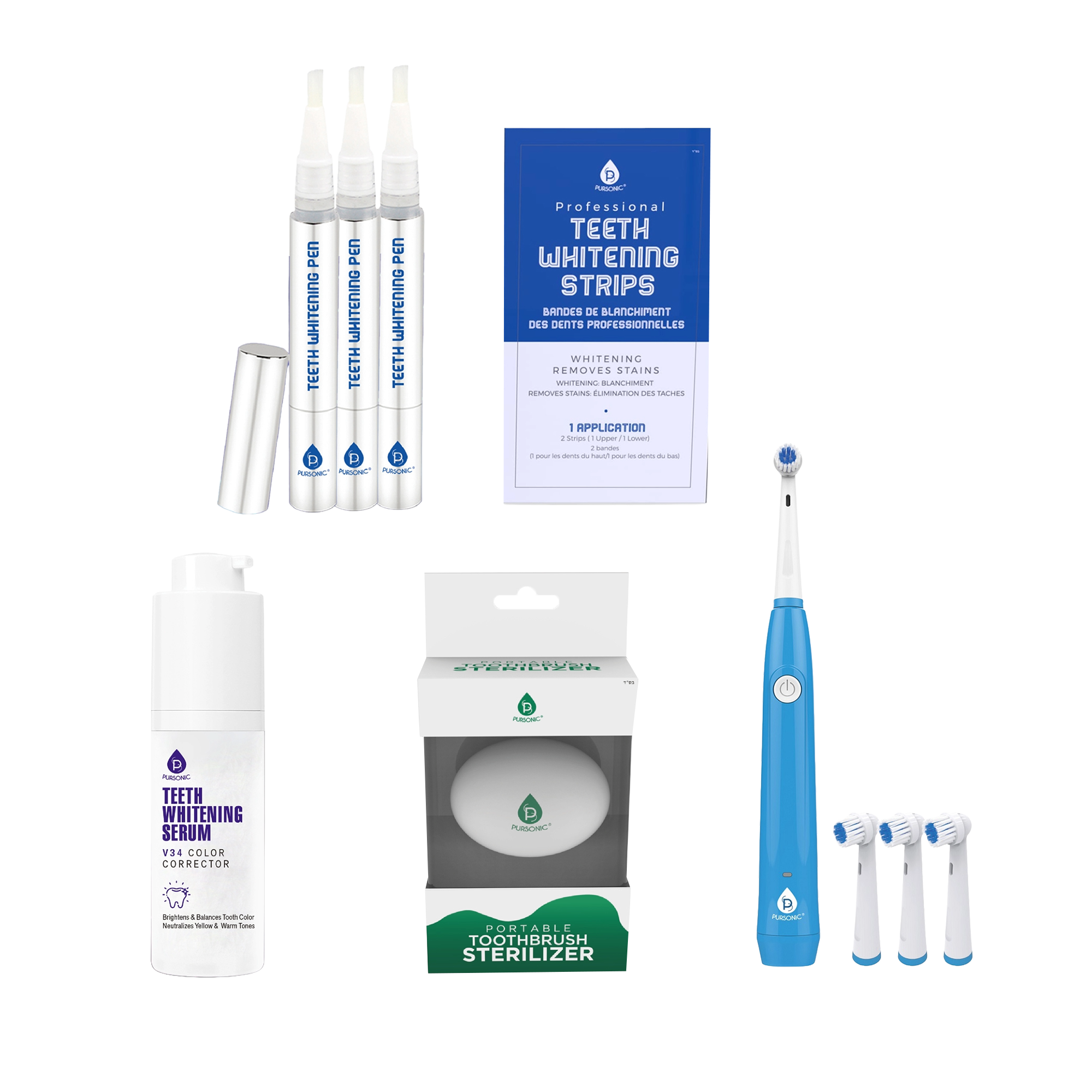 PURSONIC Rotary Electric Toothbrush, UV Sterilizer, V34 Serum, Whitening Strips, & Pens #1