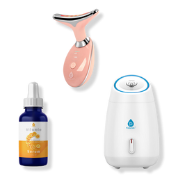 PURSONIC Facial Steamer, 7-in-1 LED Light Therapy Device & Vitamin C 20% Serum