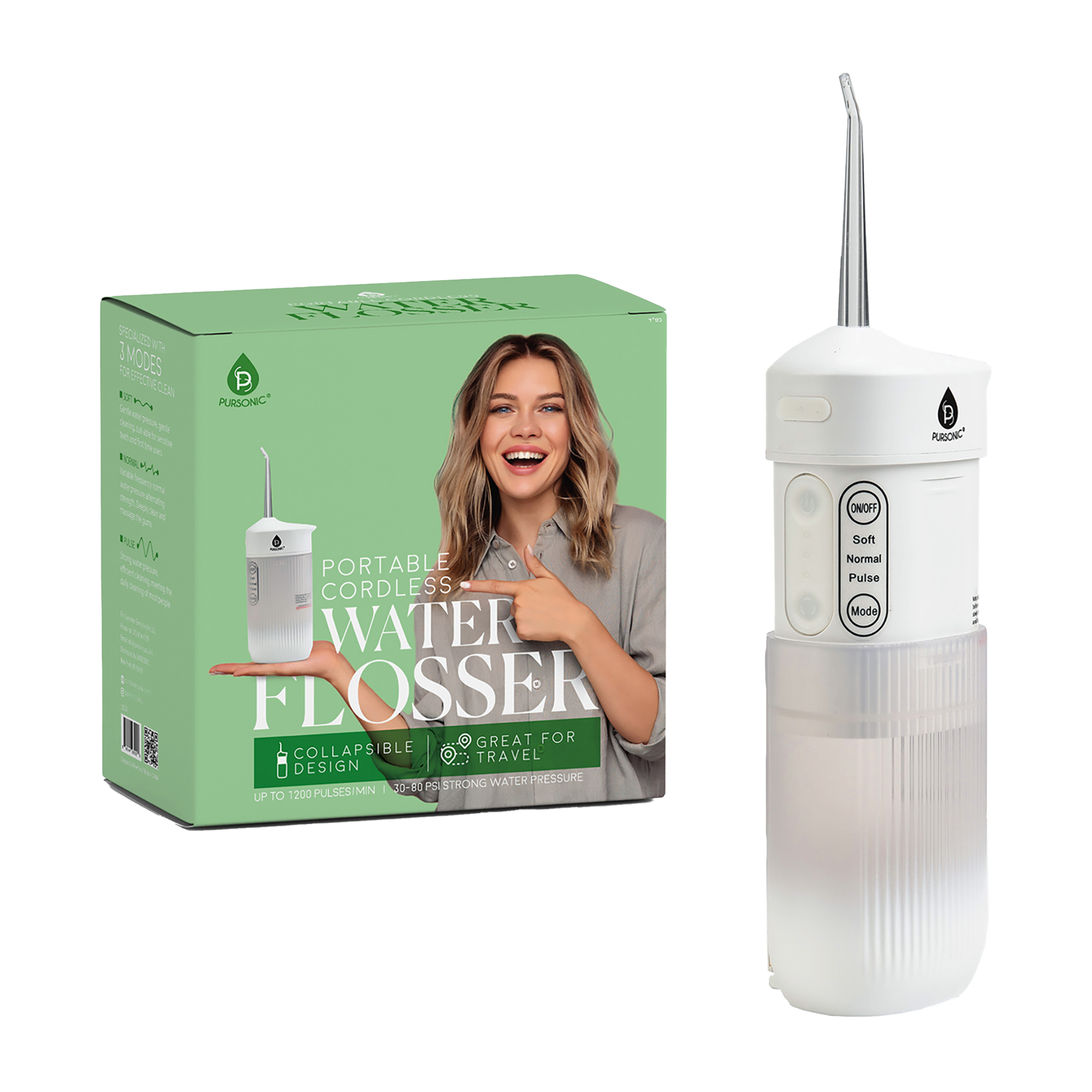 PURSONIC Portable USB Rechargeable Collapsible Water Flosser #1