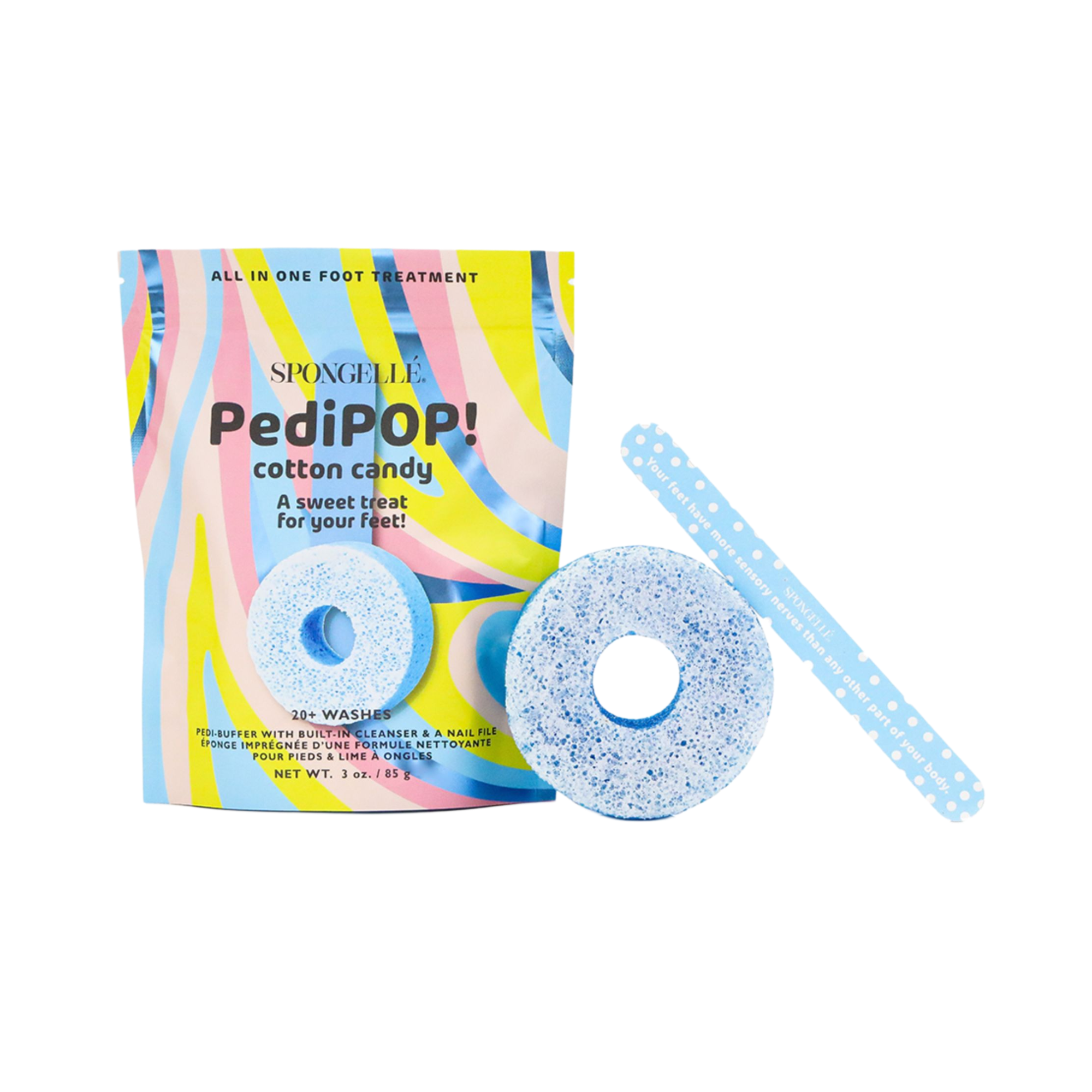 SPONGELLE PediPOP! Cotton Candy Pedi Buffer & Nail File Body Wash Infused Exfoliating Foot Scrub #1