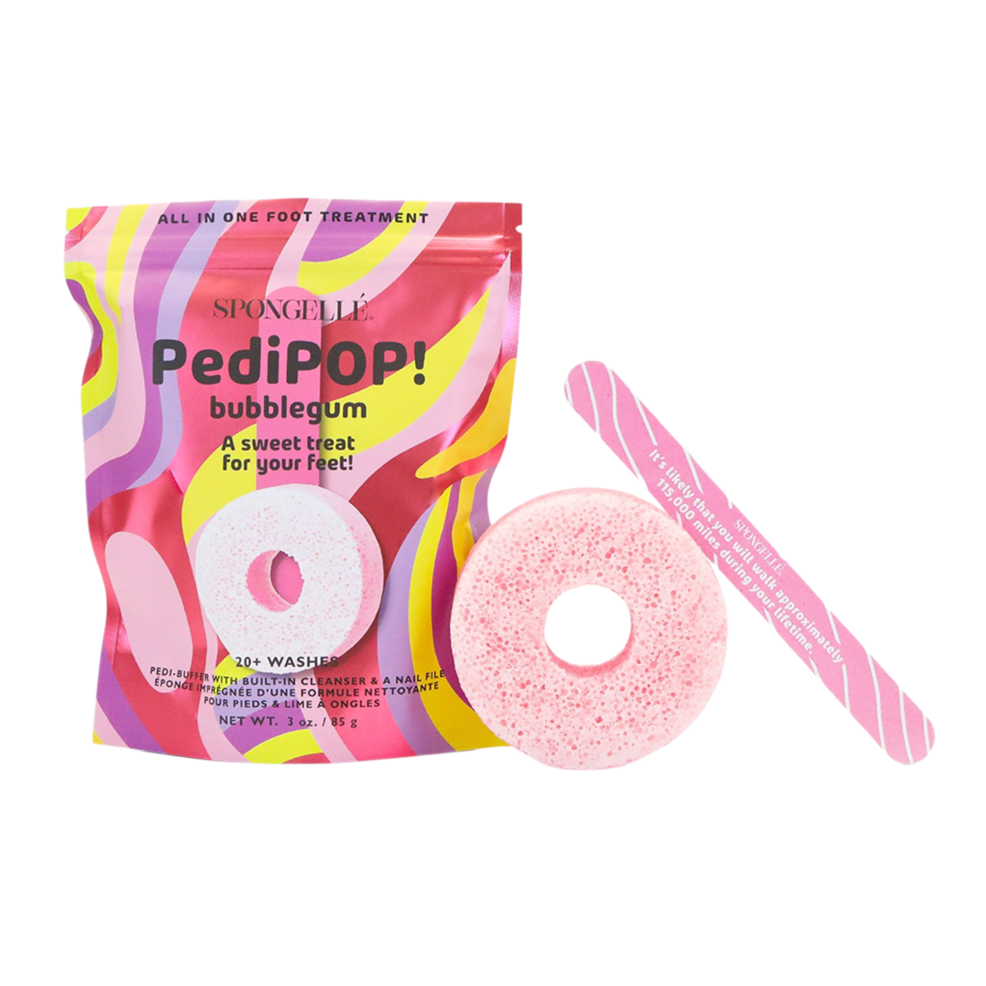 SPONGELLE PediPOP! Cotton Candy Pedi Buffer & Nail File Body Wash Infused Exfoliating Foot Scrub #1