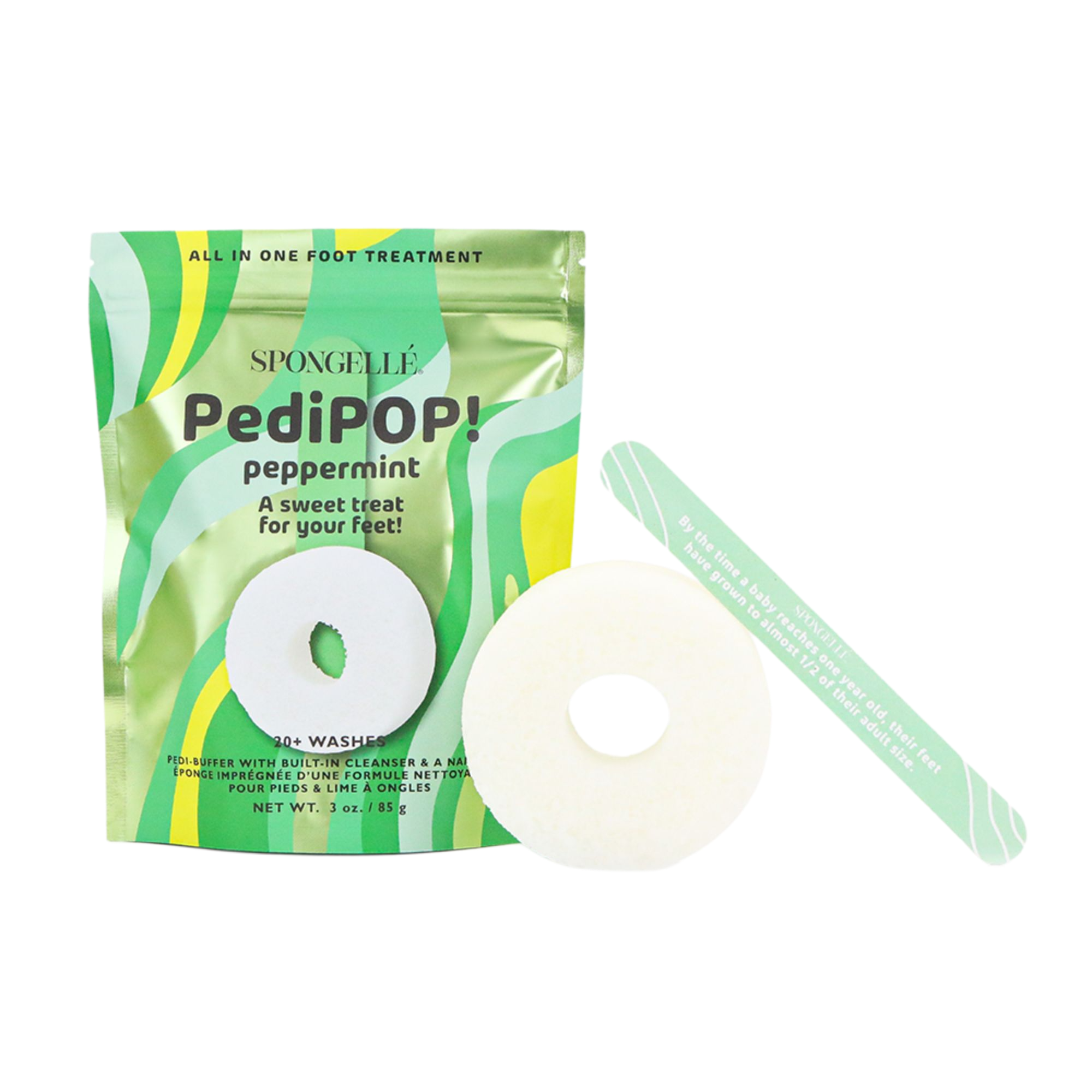 SPONGELLE PediPOP! Cotton Candy Pedi Buffer & Nail File Body Wash Infused Exfoliating Foot Scrub #1