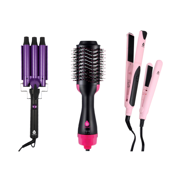 PURSONIC Triple Barrel Curler, One-Step Volumizer & Flat Iron Duo Pack #1