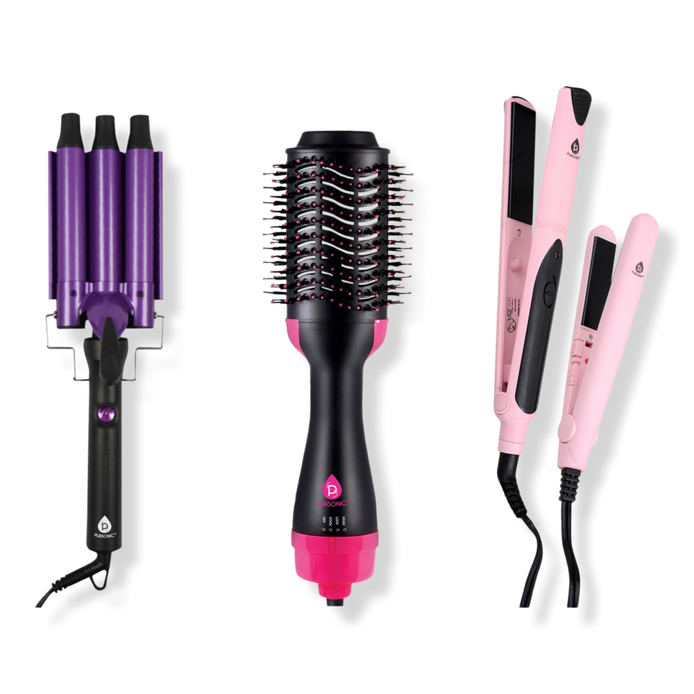 PURSONIC Triple Barrel Curler, One-Step Volumizer & Flat Iron Duo Pack