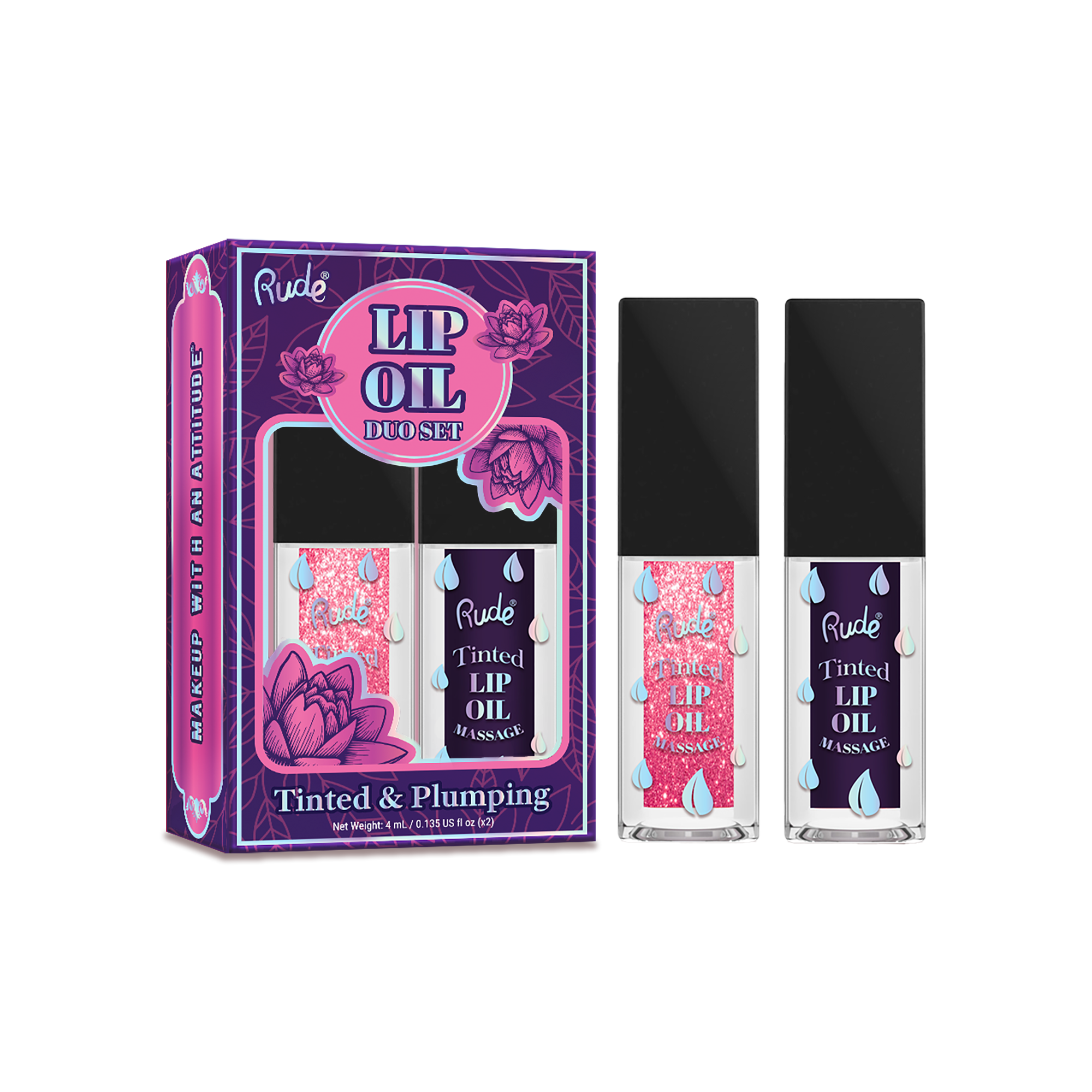 Rude Lip Oil Massage Tinted & Plumping Lip Oil Duo Set #1