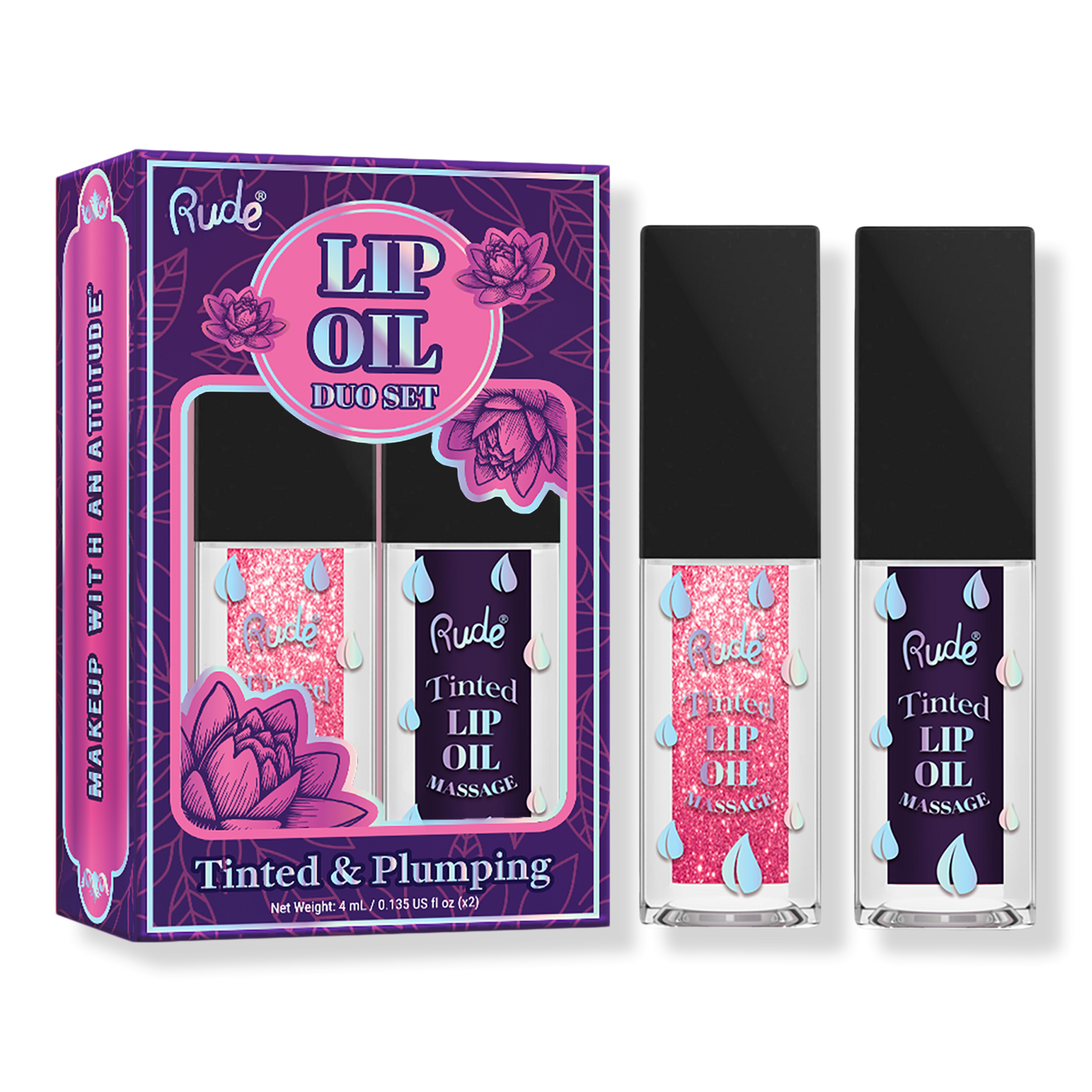 Rude - Rose Shimmer / Serenity Lip Oil Massage Tinted & Plumping