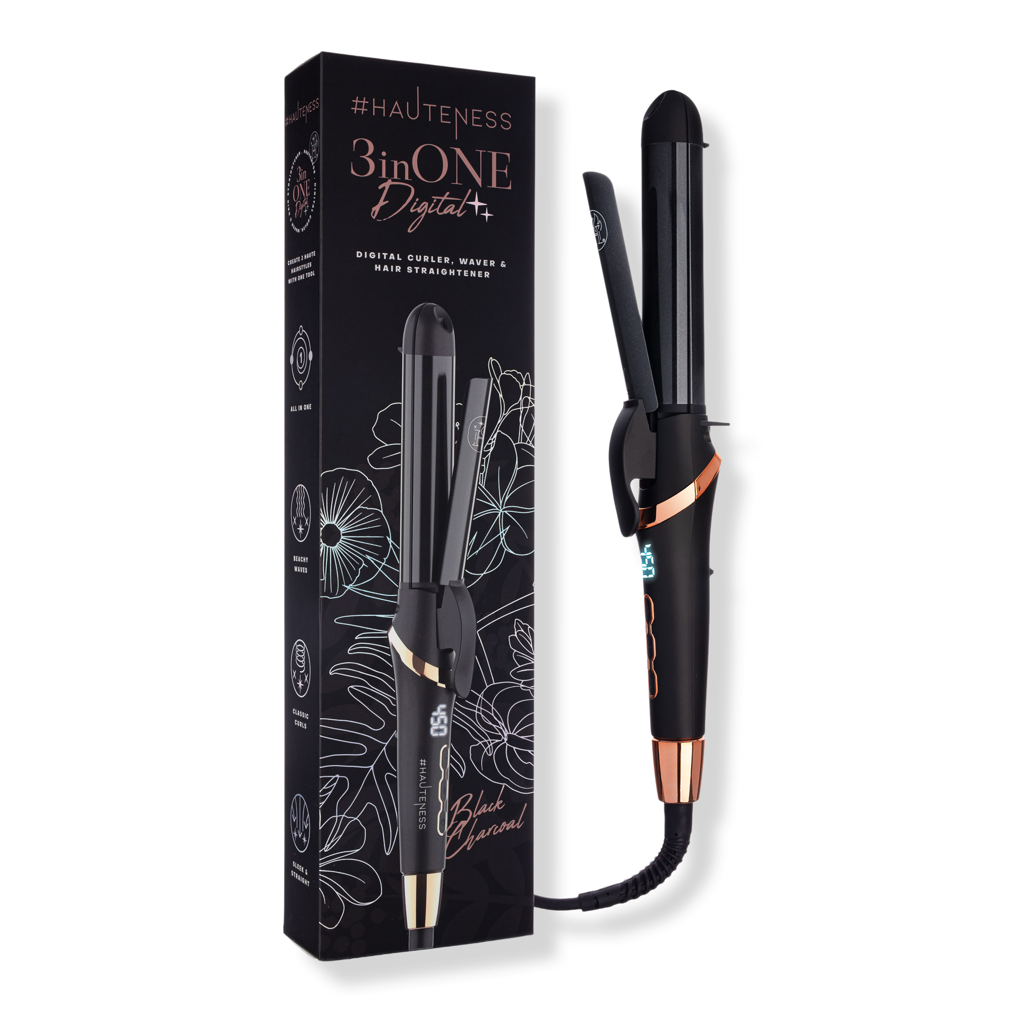 Hauteness Tourmaline-Ceramic 3-in-1 Multistyler Flat Iron & Curling System INTERNATIONAL SHIPPING