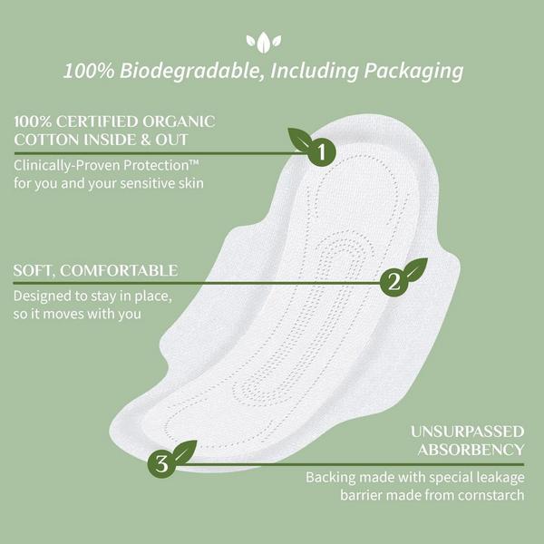 Organyc 100% Certified Organic Cotton Feminine Pads, Moderate Flow #4