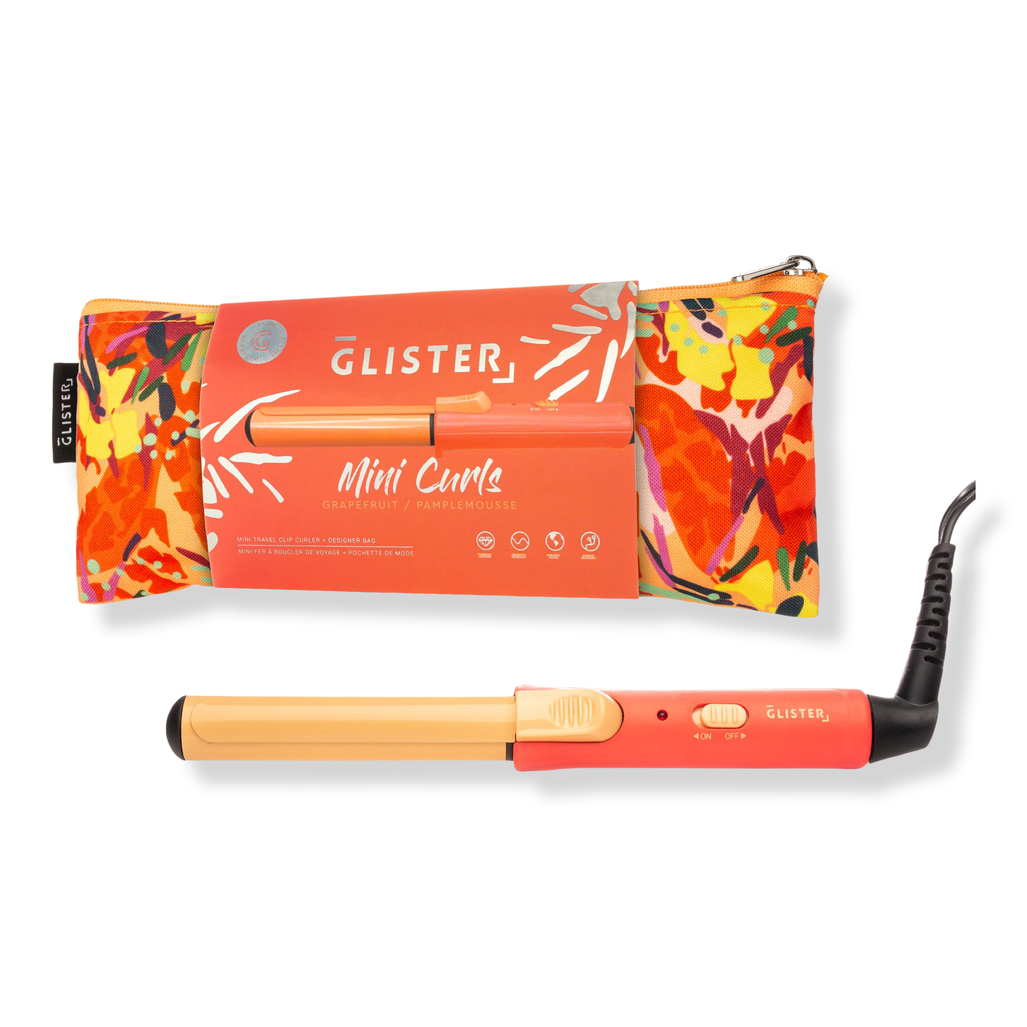 GLISTER "Mini Curls" Black Tourmaline Gem Travel Clip Curler with Pouch INTERNATIONAL SHIPPING