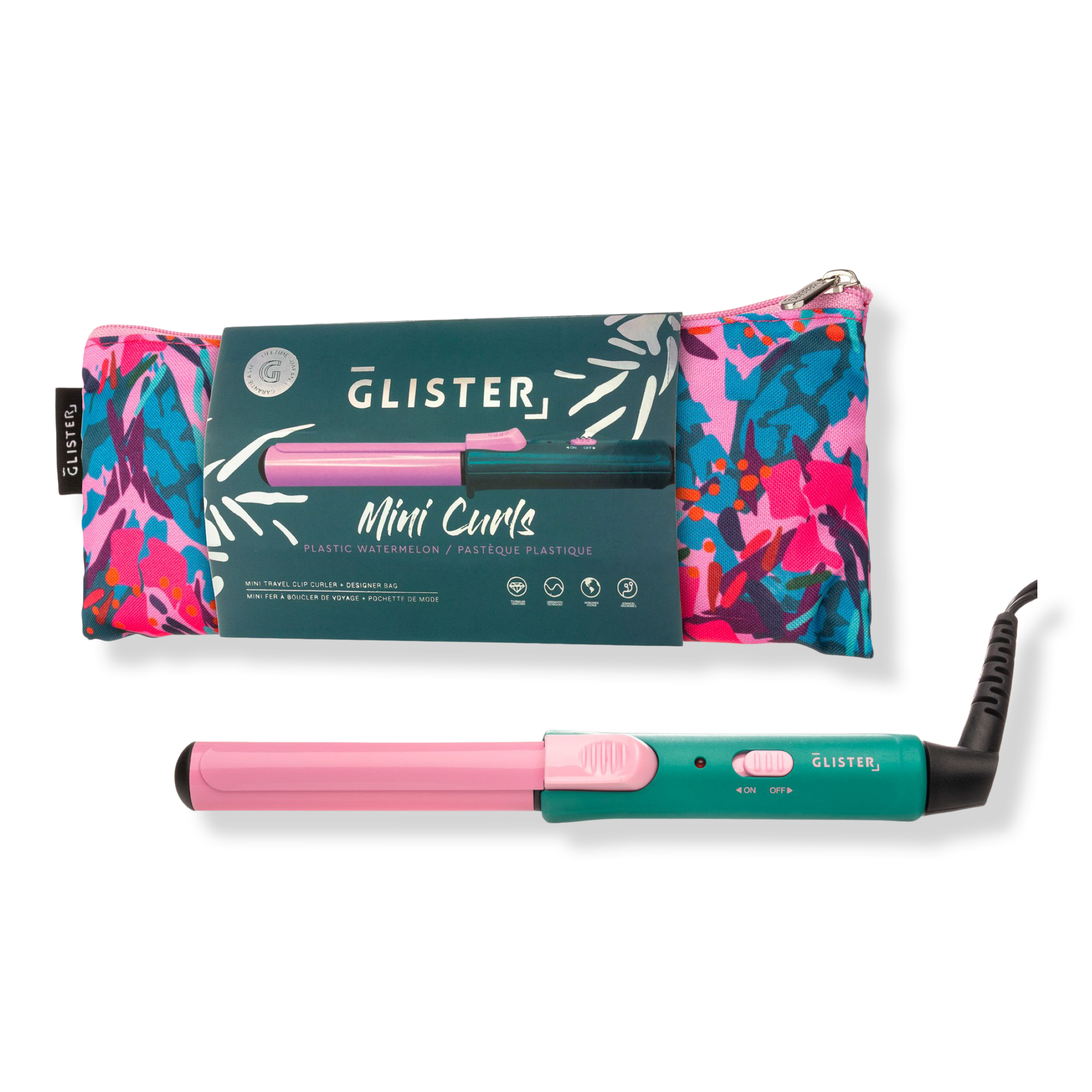 GLISTER "Mini Curls" Black Tourmaline Gem Travel Clip Curler with Pouch #1