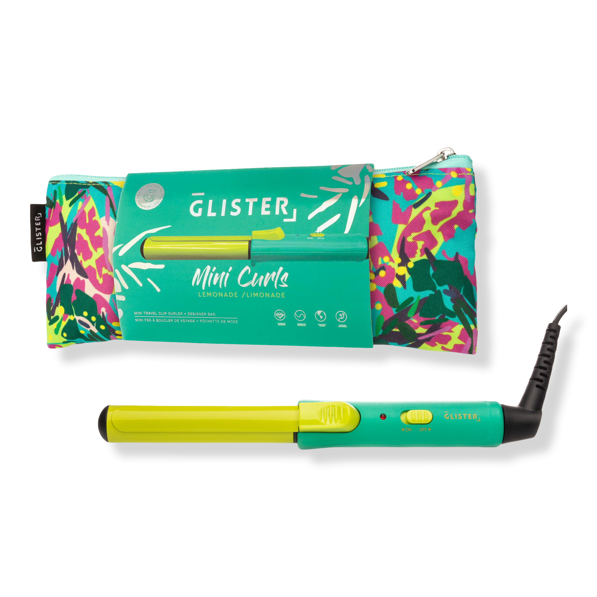 GLISTER "Mini Curls" Black Tourmaline Gem Travel Clip Curler with Pouch #1