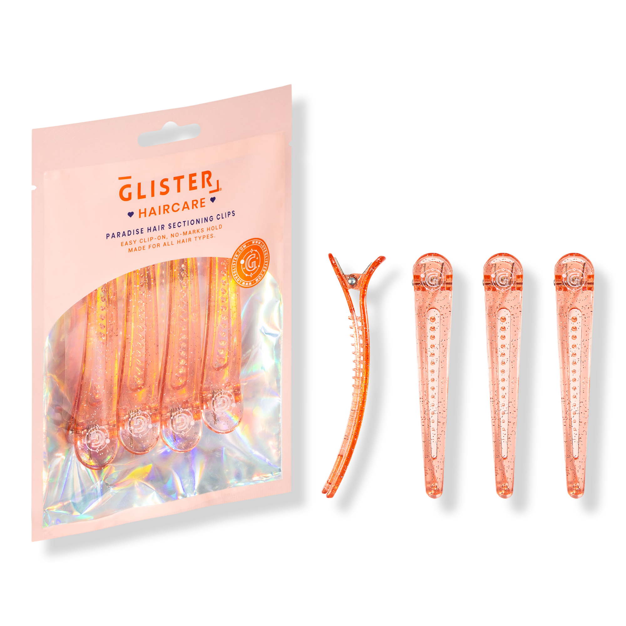 GLISTER 4-Pack Glitter-Infused No-Crease Styling & Sectioning Clips INTERNATIONAL SHIPPING