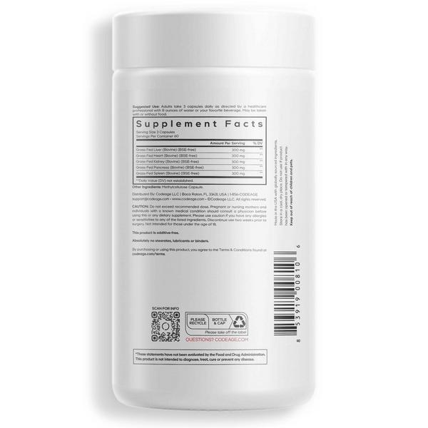 CODEAGE Grass-Fed Beef Organs Freeze-Dried Glandular Supplement #8