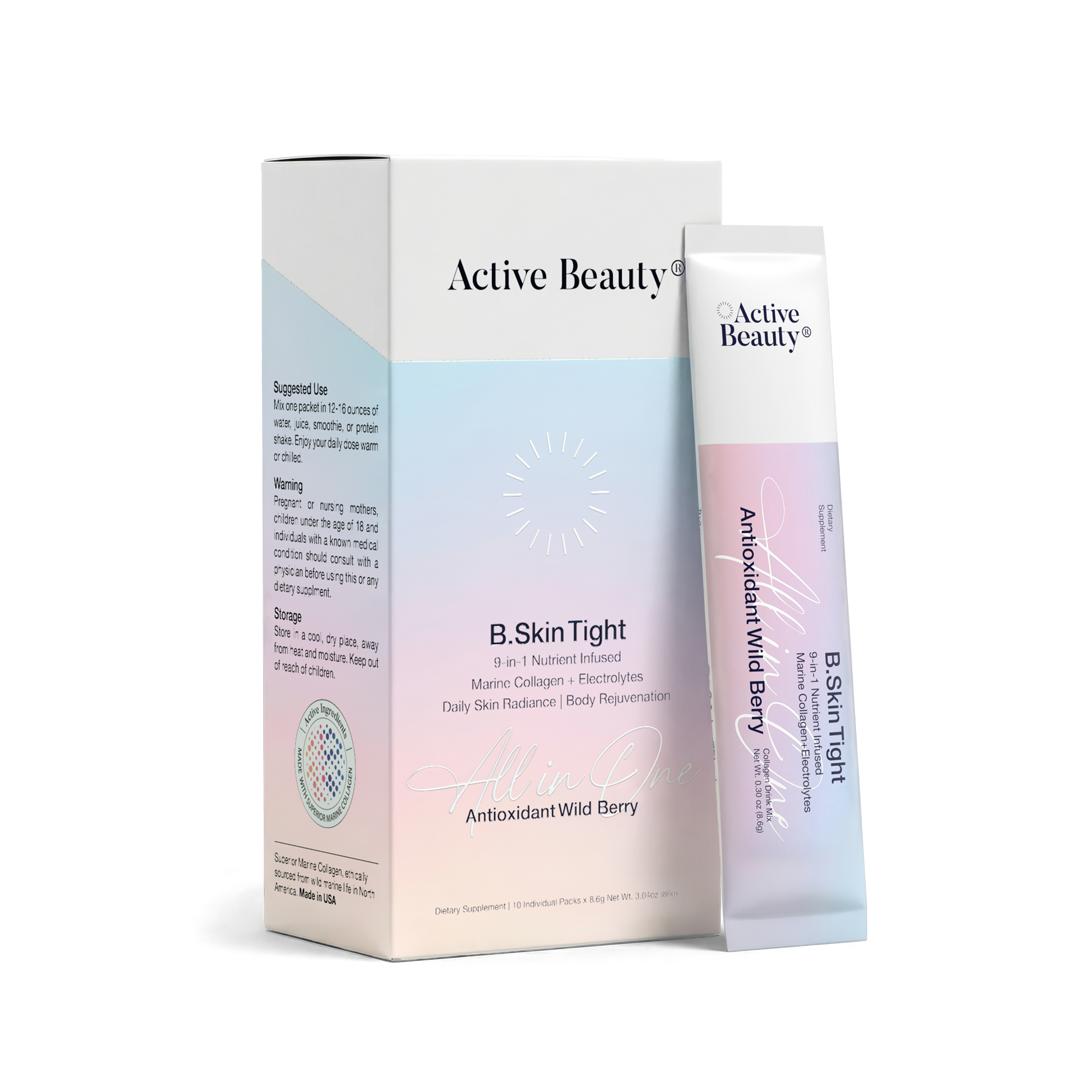 Active Beauty B. Skin Tight 9-in-1 Nutrient Infused Marine Collagen + Electrolytes - Wild Berry #1