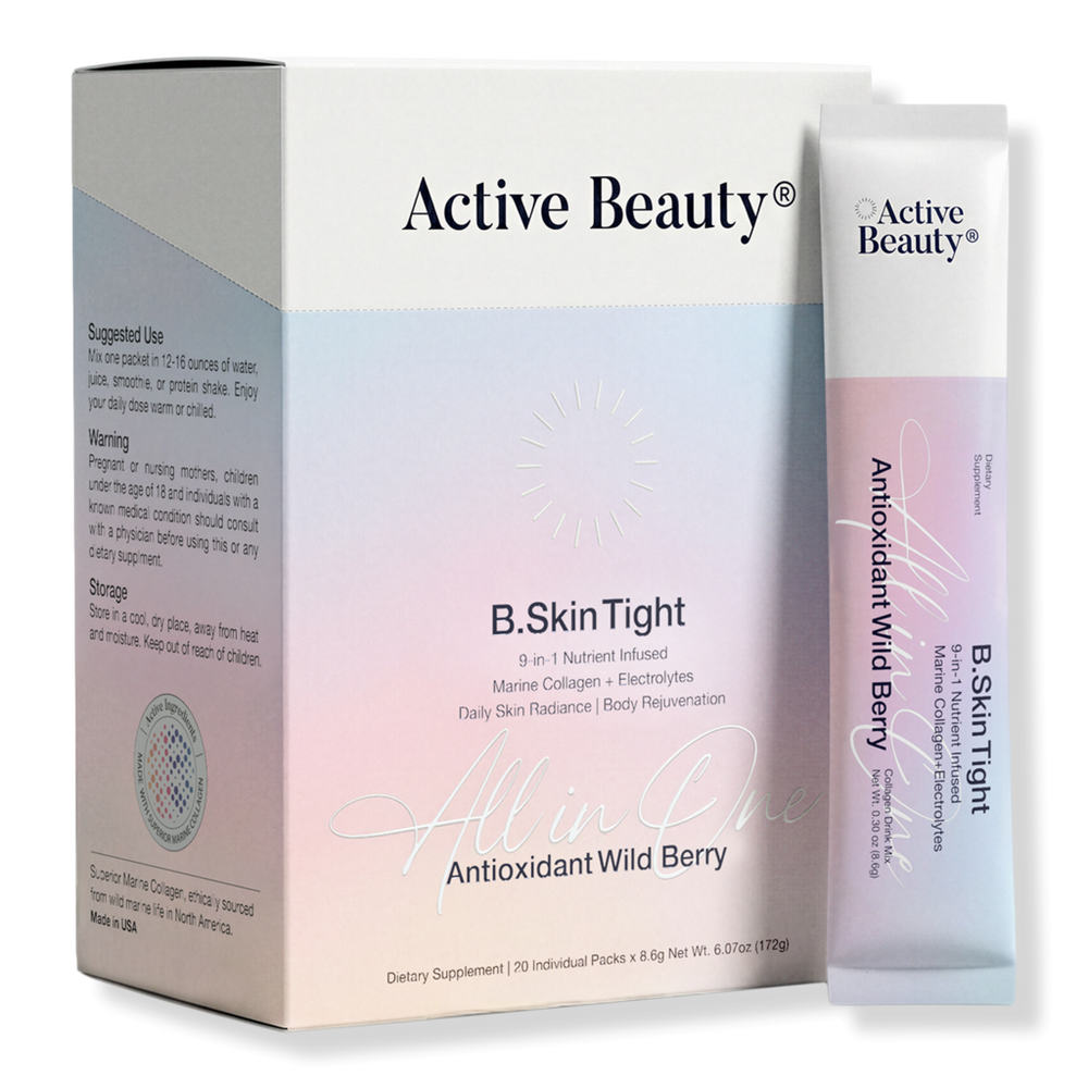 Active Beauty B. Skin Tight 9-in-1 Nutrient Infused Marine Collagen + Electrolytes - Wild Berry - 20 Count