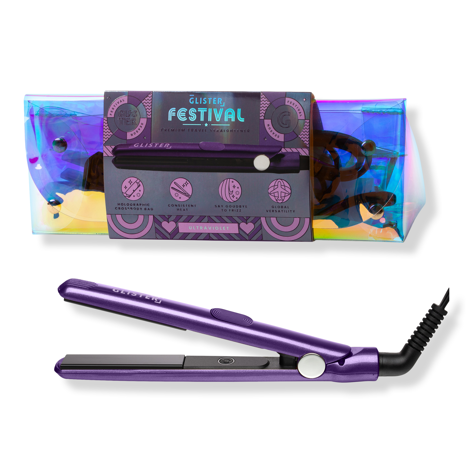GLISTER Festival Mini Tourmaline Flat Iron with Holographic Bandolier Bag #1