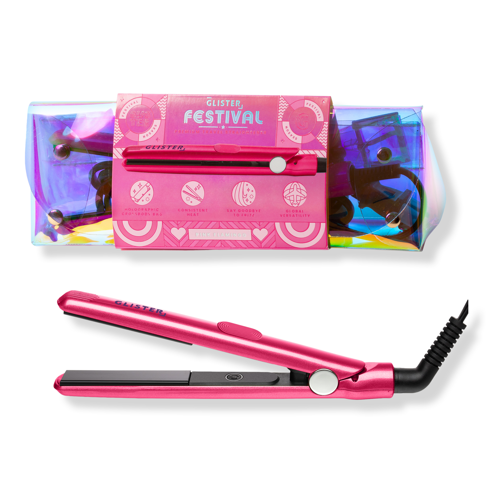 GLISTER Festival Mini Tourmaline Flat Iron with Holographic Bandolier Bag #1