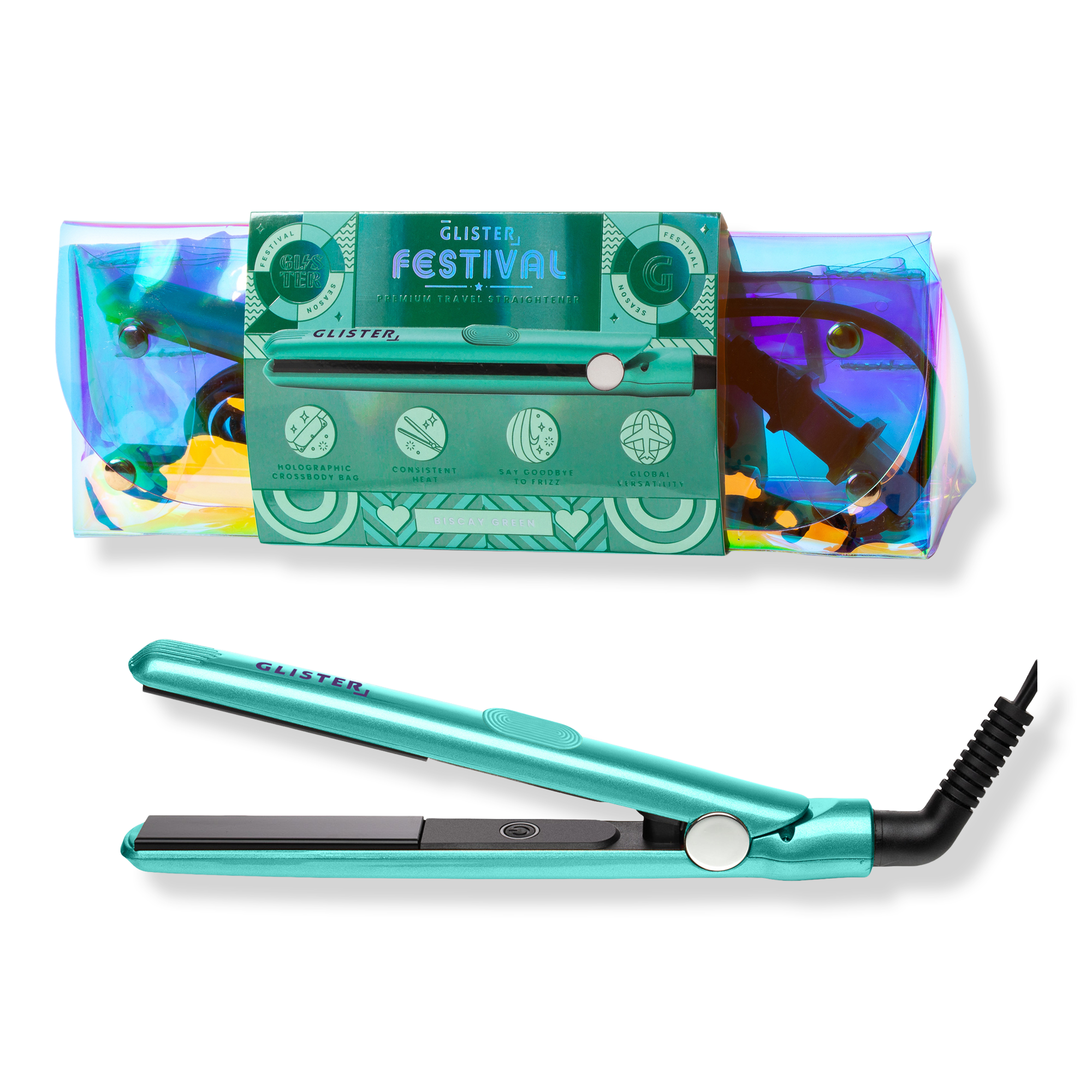 GLISTER Tourmaline Gem Mini Flat Iron with Holographic Bandolier Bag #1