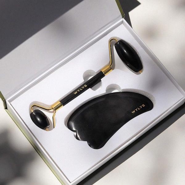 WYLYS Black Obsidian Gua Sha + Face Roller Set #4