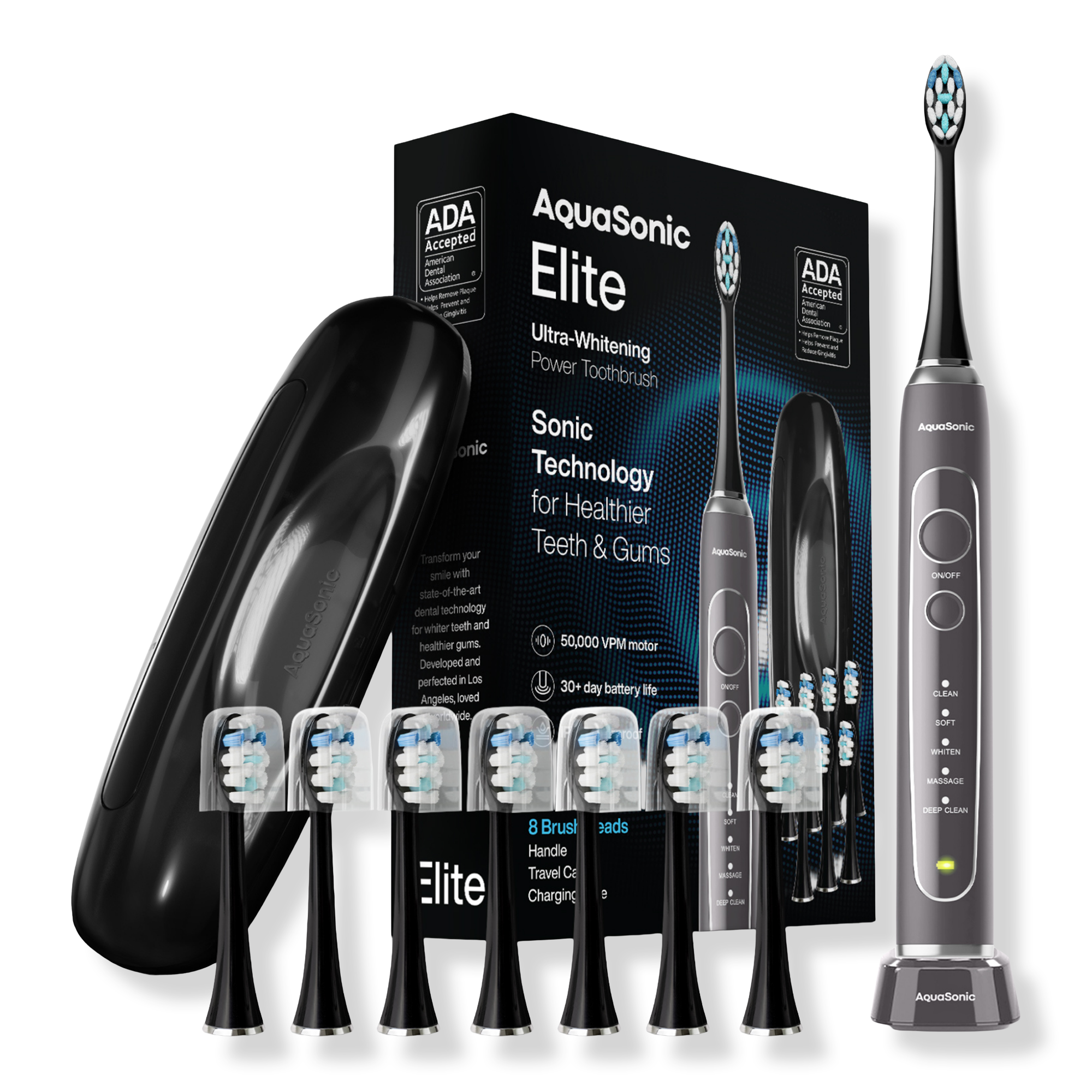 AquaSonic Elite Rechargeable Electric Toothbrush with 8 Brush Heads & Travel Case #1
