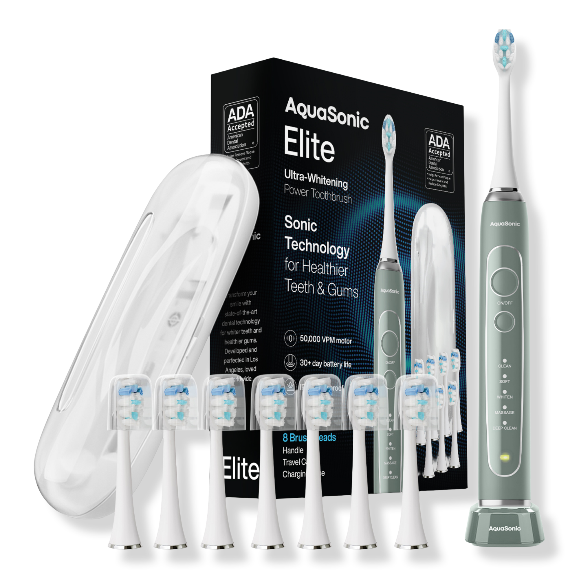 AquaSonic Elite Rechargeable Electric Toothbrush with 8 Brush Heads & Travel Case #1