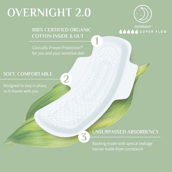 Organyc 100% Certified Organic Cotton Feminine Pads, Super Flow for Overnight #6