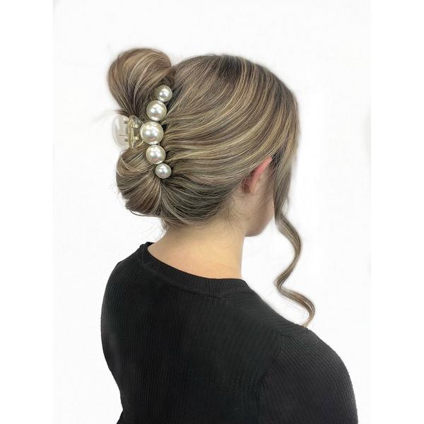Pink Pewter Rounded Pearl Claw Hair Clip #2