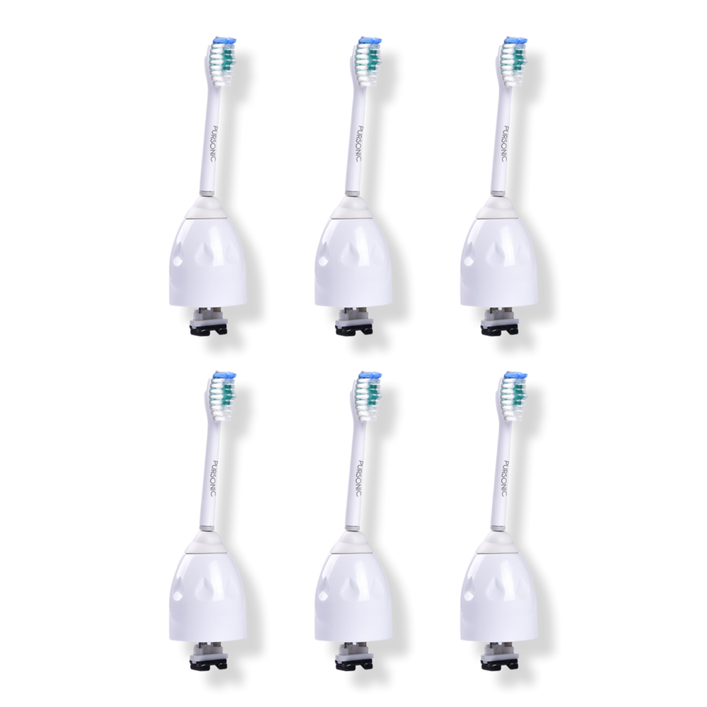 Pursonic Replacement Brush Heads for Sonicare E series, fit multiple Philips handles (6-pack). - White