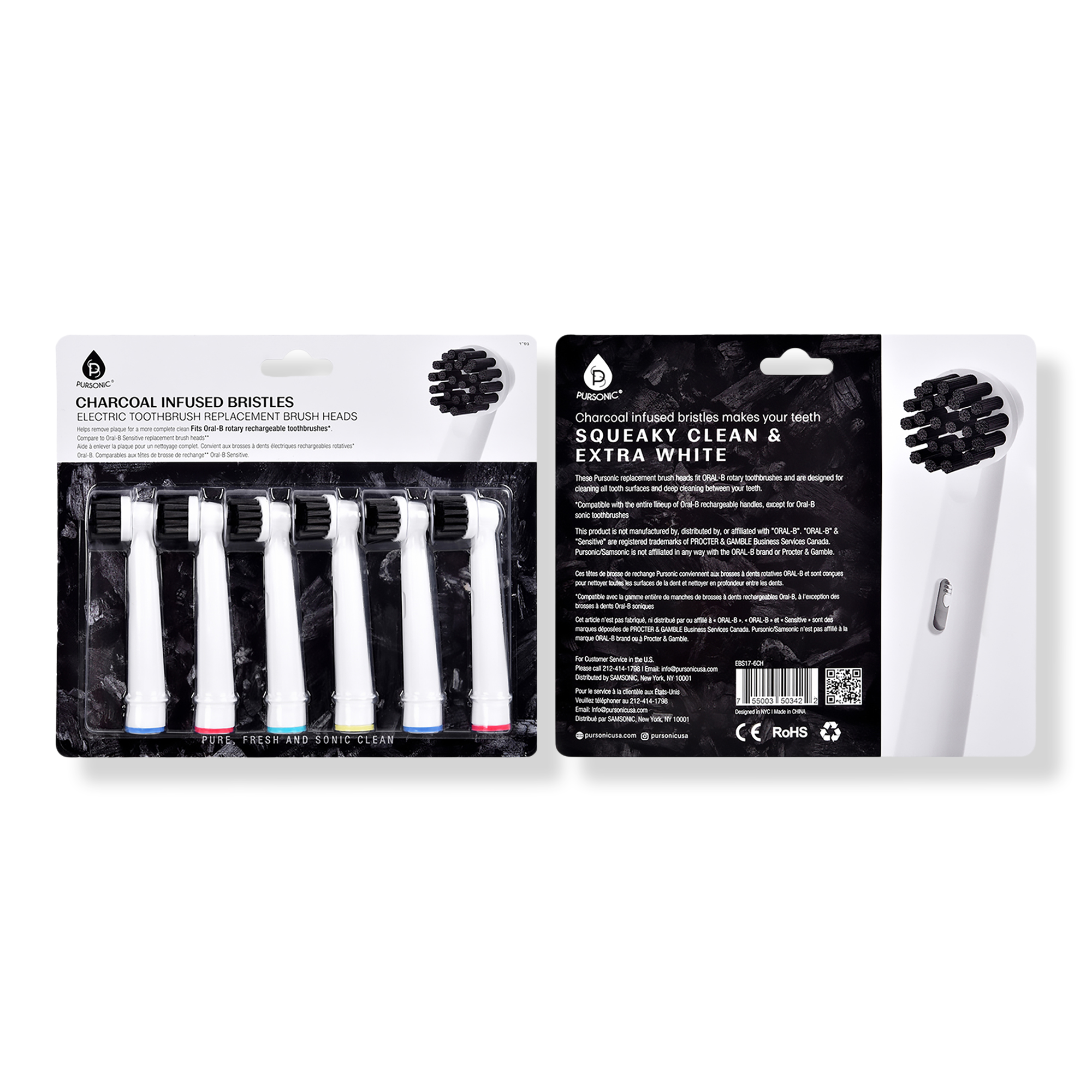 PURSONIC Charcoal Infused Bristles Electric Toothbrush Replacement Brush Heads #1