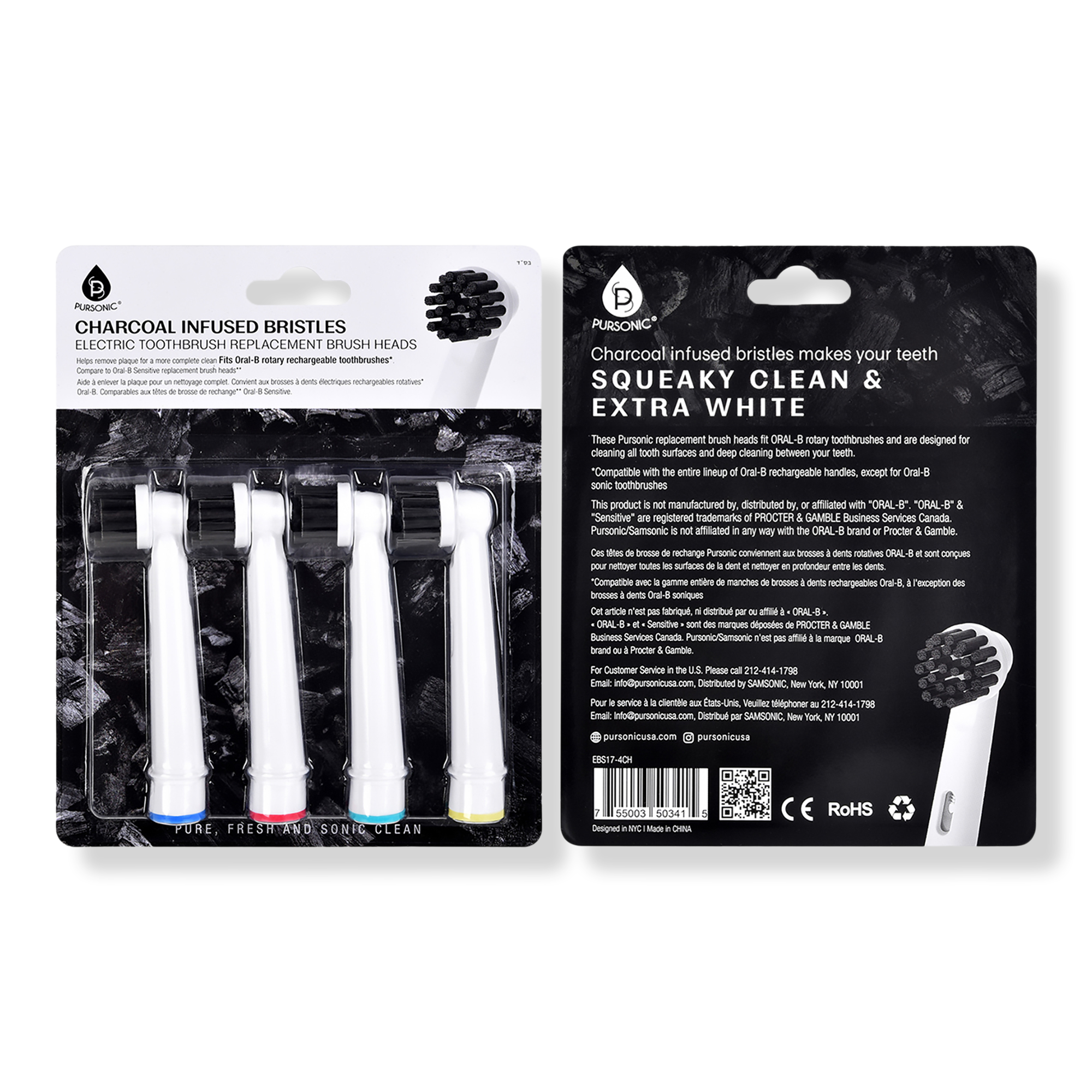 PURSONIC Charcoal Infused Bristles Electric Toothbrush Replacement Brush Heads #1