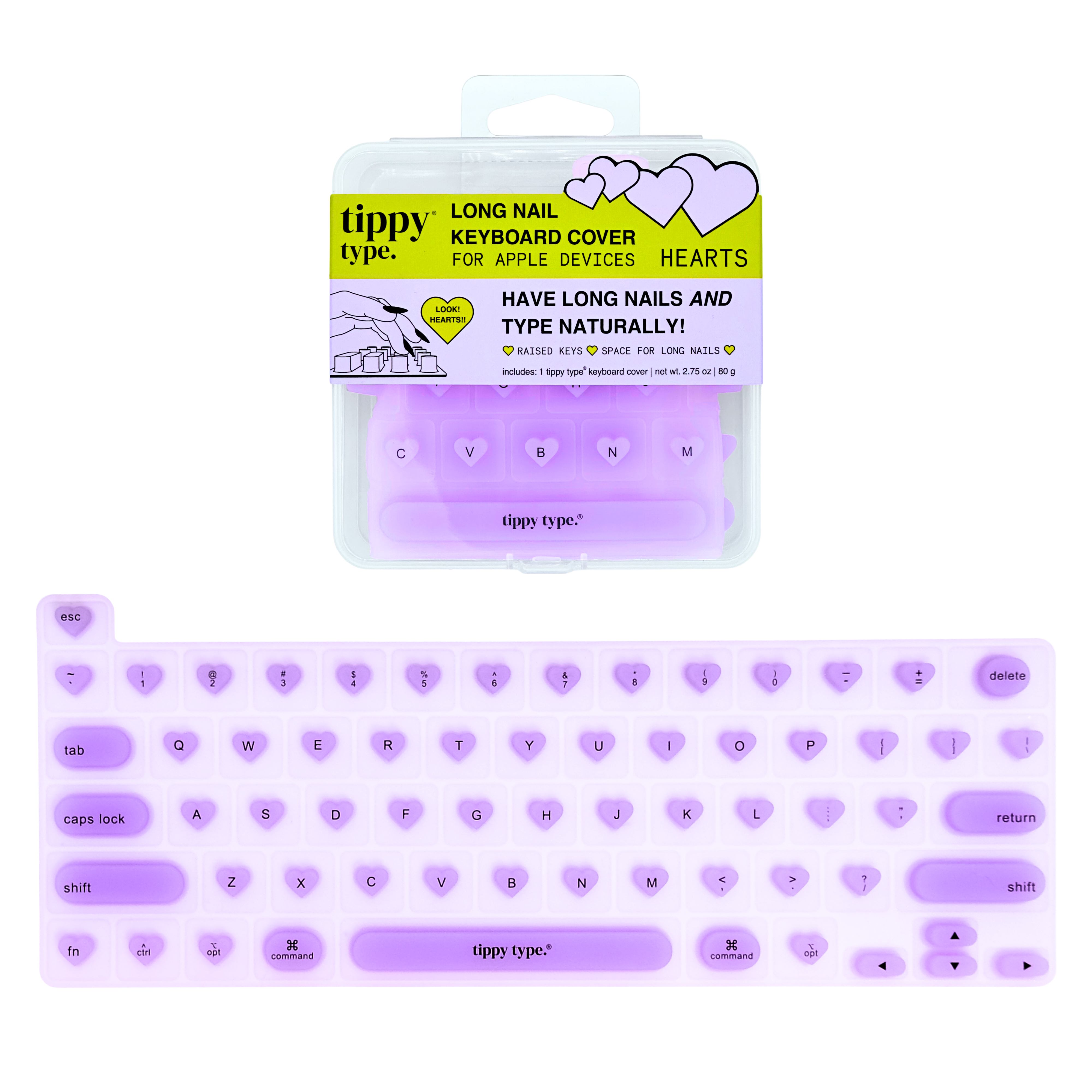 Tippy Type Long Nail Keyboard Cover for Apple - Hearts #1