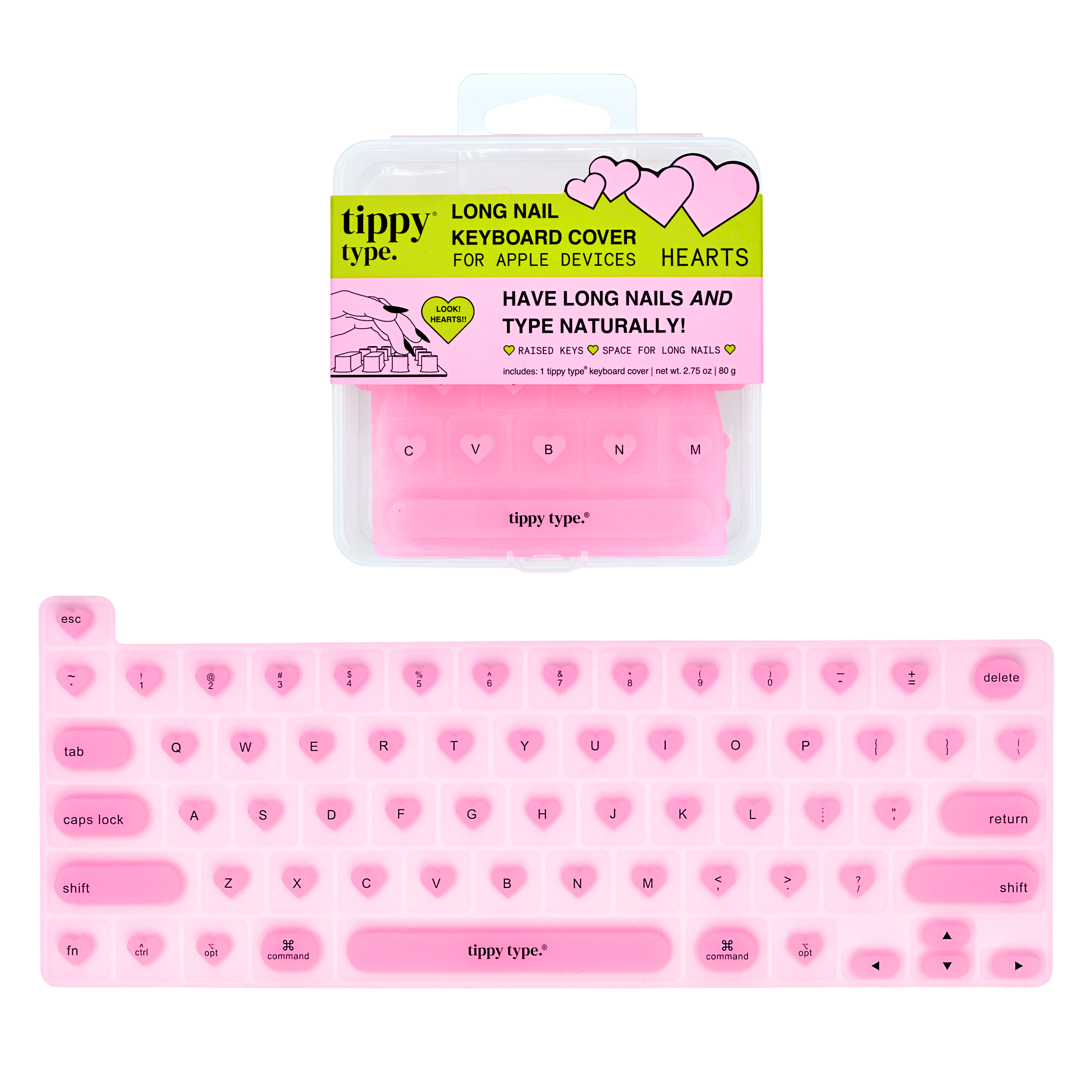 Tippy Type Long Nail Keyboard Cover for Apple - Hearts #1