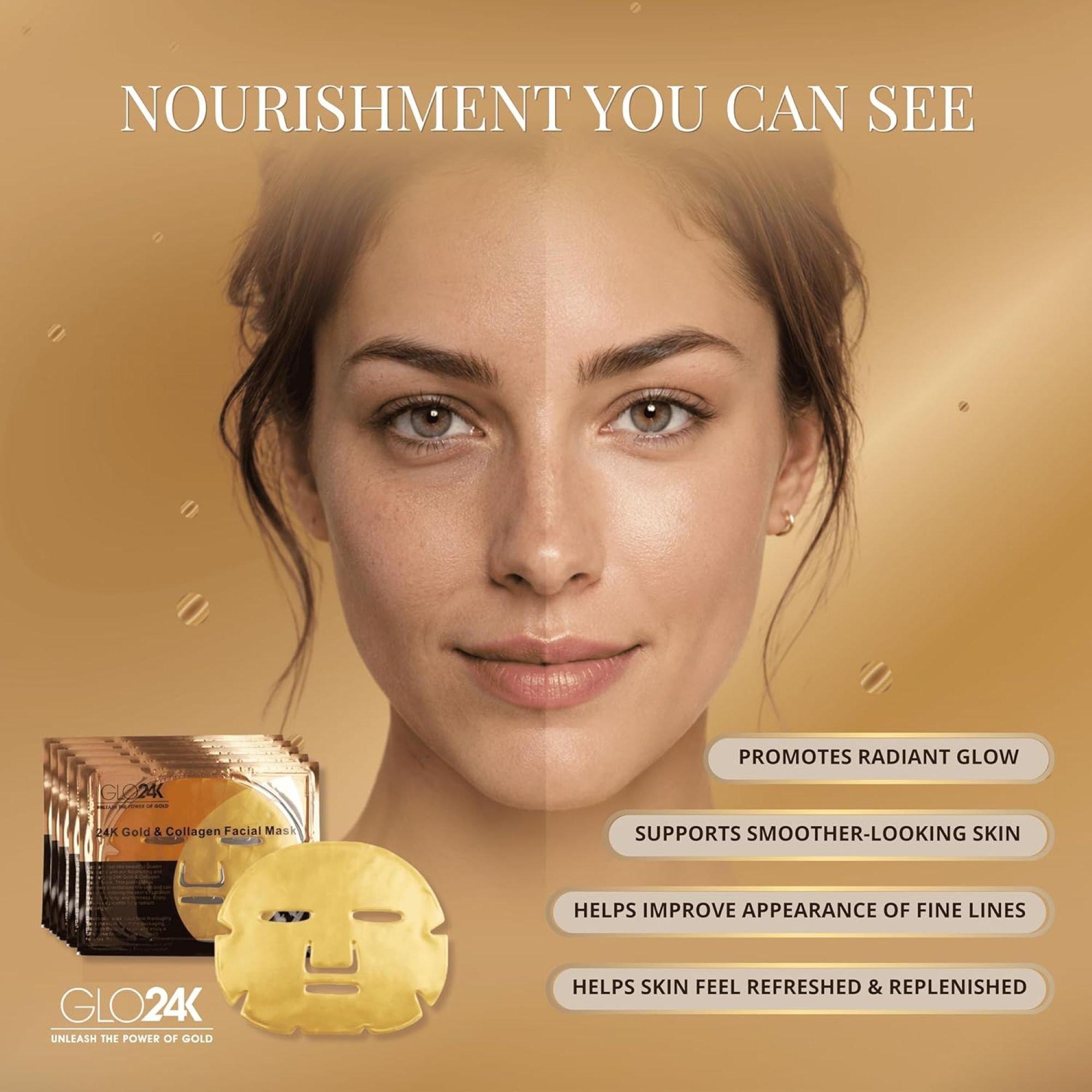 Набор масок для лица Glo24k с 24-каратным золотом и коллагеном — фото 3