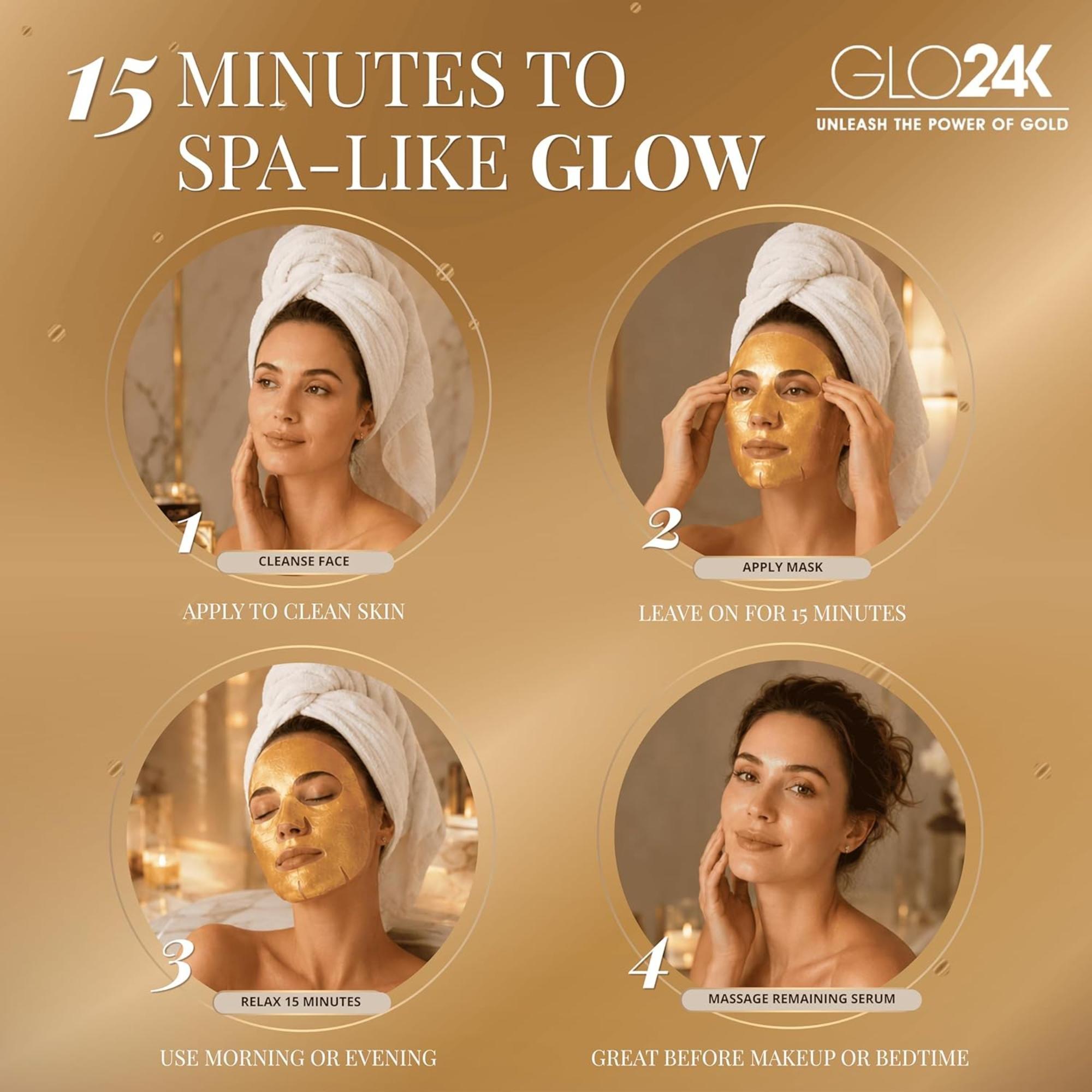 Набор масок для лица Glo24k с 24-каратным золотом и коллагеном — фото 6