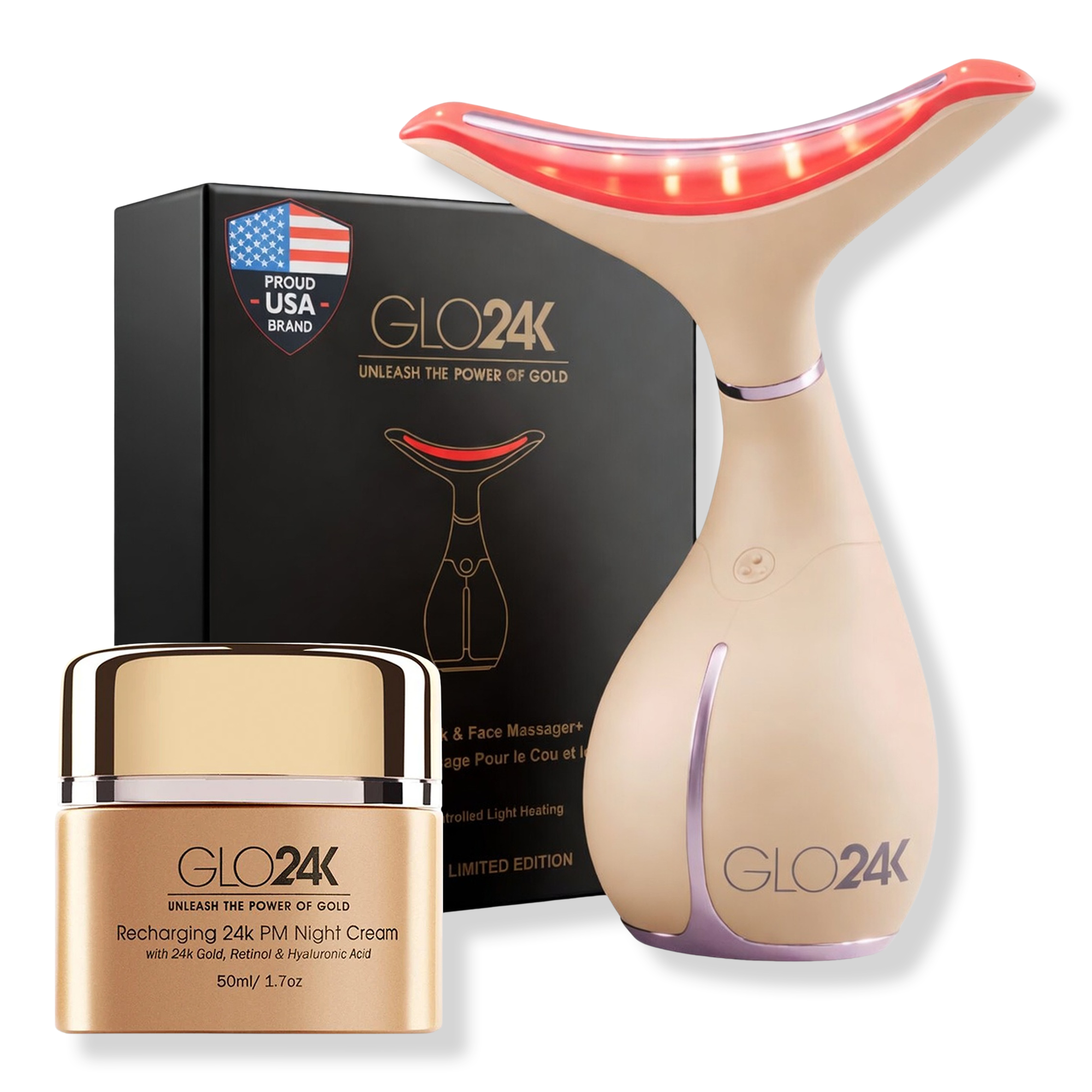 Glo24k 7 Color LED Neck & Face Device with 24K PM Night Cream #1