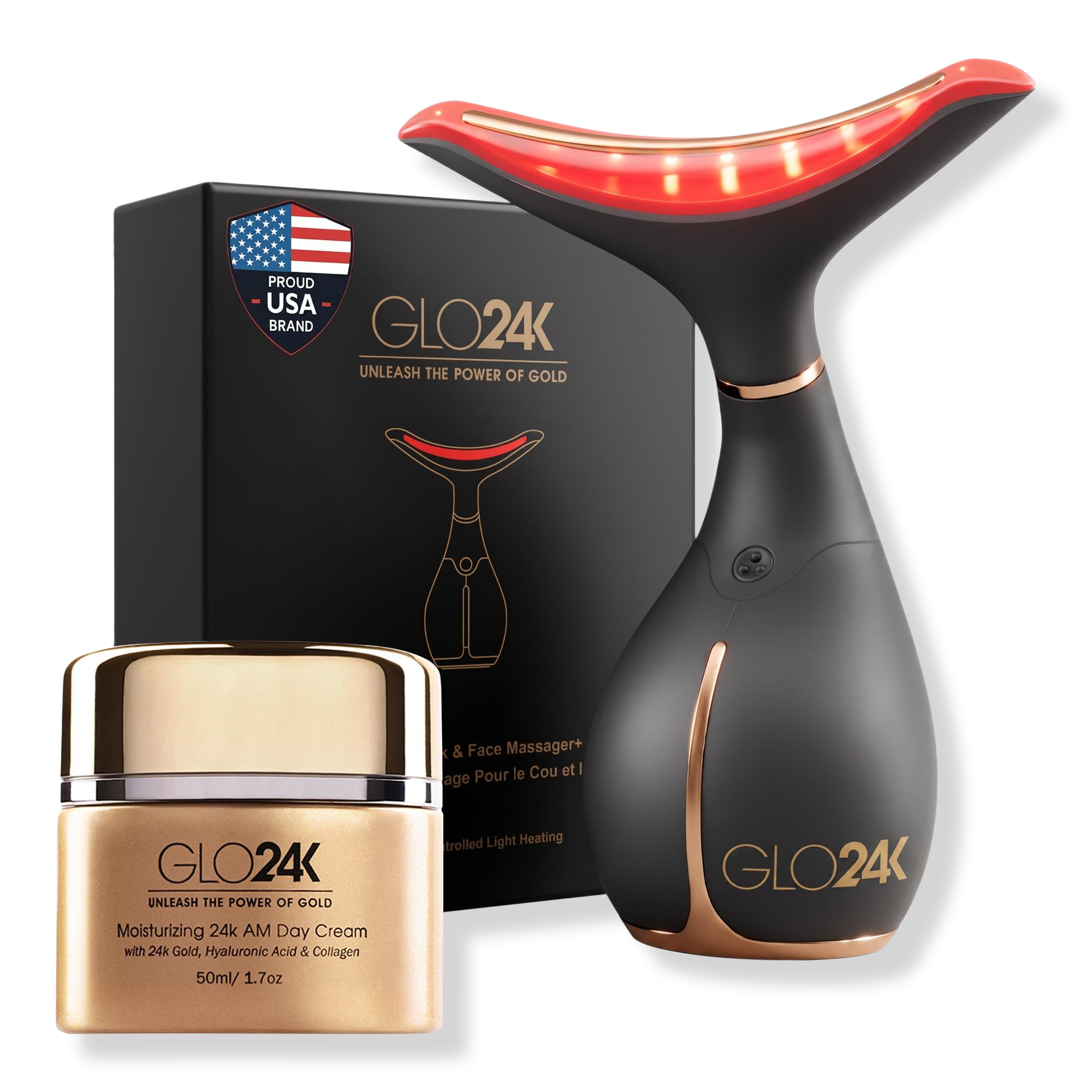 Glo24k Skin Rejuvenation Device for Face & Neck with 24K AM Day Cream #1